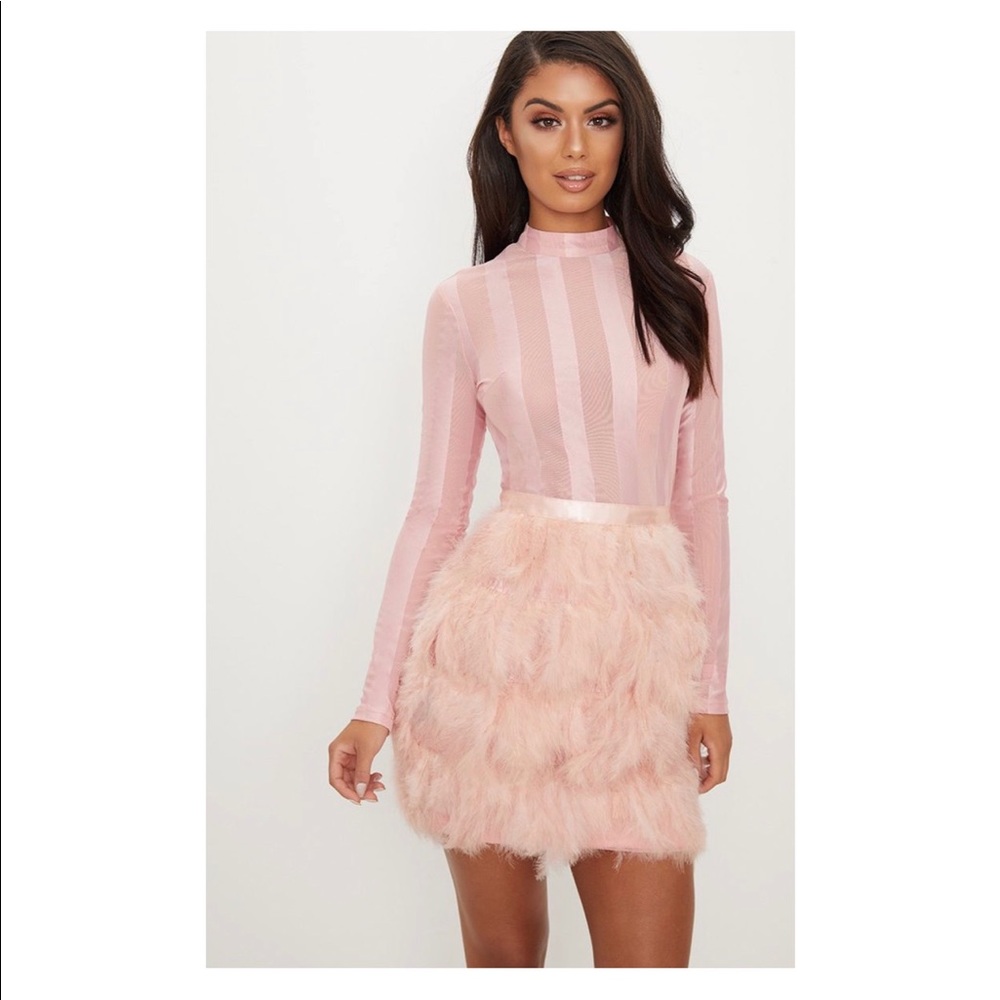 Dusty Pink Feather Skirt Bodycon dress